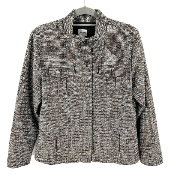 Chicos Sz 2 US 12 Large Jacket Textured Shacket Blazer Brown Wool Blend - Picture 9 of 9
